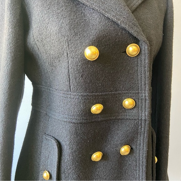 LOFT Sz 8P Black Double-Breasted Women’s Pea Coat with Gold Buttons - Picture 3 of 13